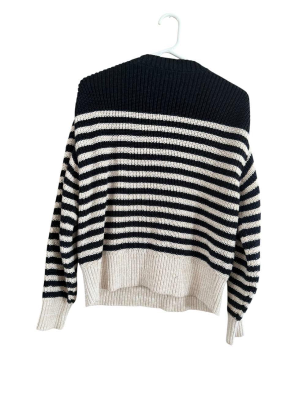 Women's J.Crew Striped V-Neck Sweater, Size M, Black and Beige - Picture 9 of 9